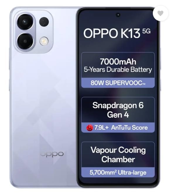 OPPO K13 5G with 7000mAh and 80W SUPERVOOC Charger in-The-Box,