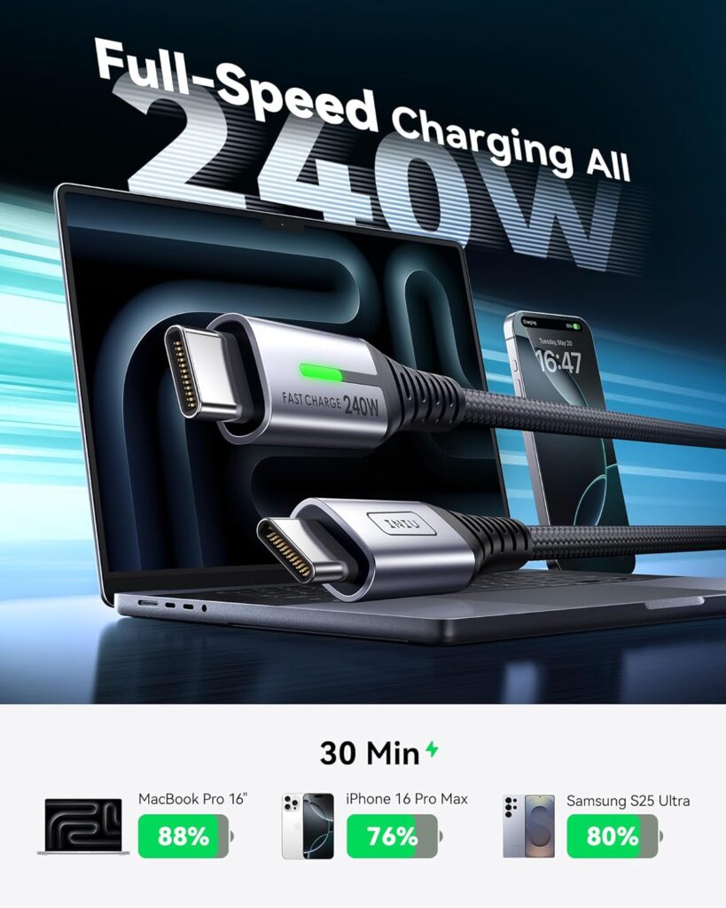 INIU USB C to USB C Phone Charger Cable Review: The Ultimate 240W Braided Cord for iPhone and Samsung Flagships